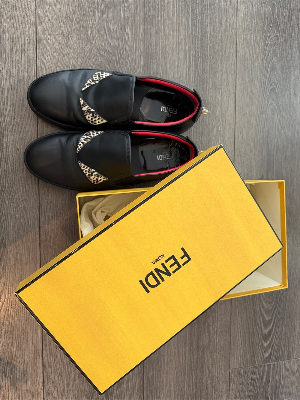 Fendi Black Leather Slip-Ons Loafers Calfskin
